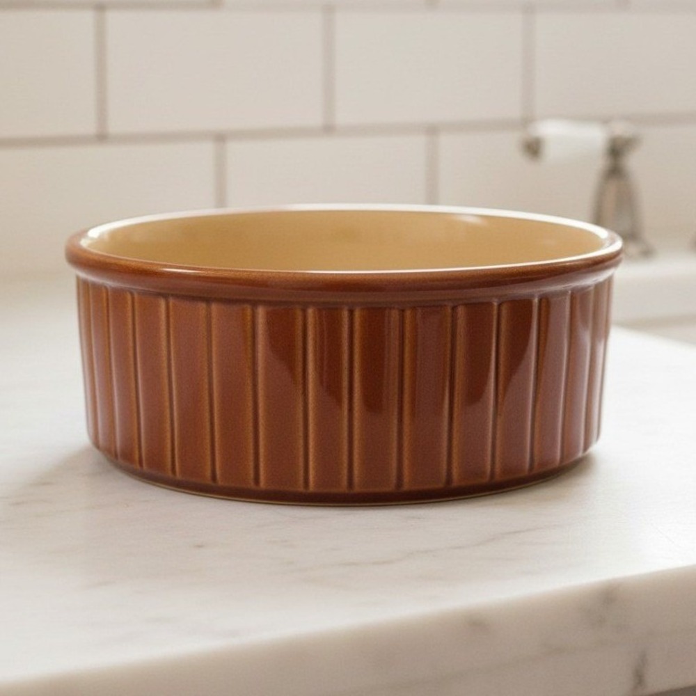Sango Nova Brown Ribbed Casserole Dish #4933, Vintage Stoneware Bowl, Tableware